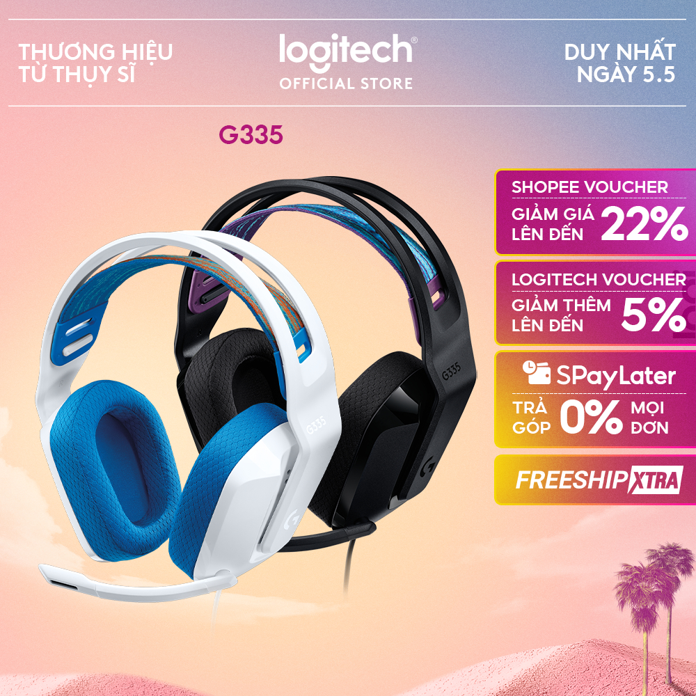Tai nghe gaming có dây Logitech G335 - Jack 3.5mm Nhẹ 240g Tương thích PC PS5, Xbox