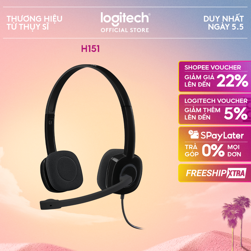 Tai nghe chụp tai Logitech H151 - 1 jack 3.5mm, Mic khử giảm tiếng ồn, âm thanh nổi
