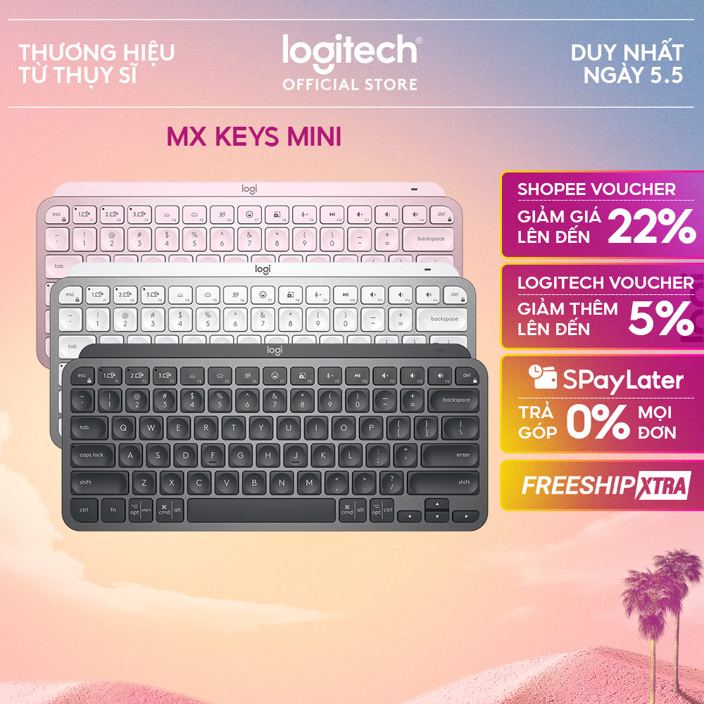 Bàn phím không dây Bluetooth Logitech MX Keys Mini - Nhỏ gọn, Phím tắt thông minh