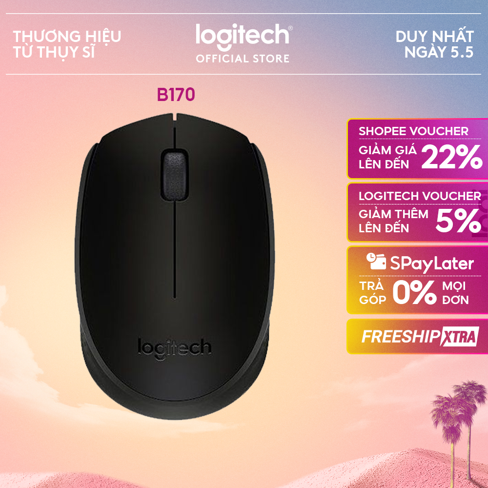 Chuột không dây Logitech B170 - USB, nhỏ gọn, thuận cả 2 tay, phù hợp PC/Laptop