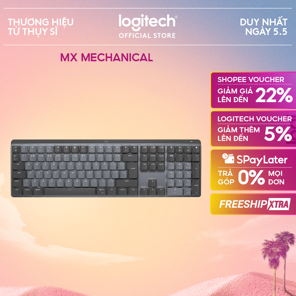 Bàn phím cơ không dây Logitech MX Mechanical – Tactile, chiếu sáng nền, sạc USB-C, mac OS | Win