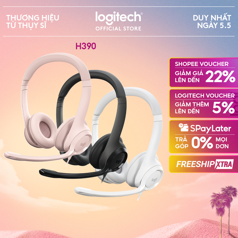Tai nghe có dây Logitech H390 - Mic giảm ồn, quai đeo, chụp tai có đệm, kết nối USB-A