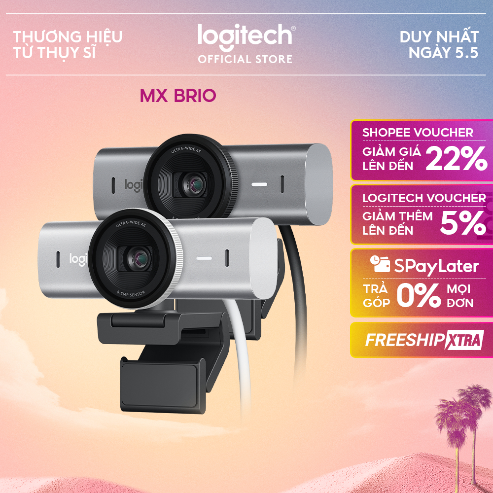 Webcam Logitech MX BRIO Ultra HD 4K - Hội họp & truyền trực tuyến, Mic kép giảm ồn, Show Mode, USB-C