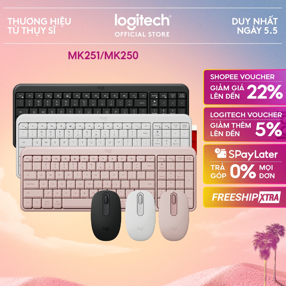 Combo Bàn phím & Chuột Bluetooth Logitech MK250 | MK251 - dễ kết nối, thiết lập, thiết kế nhỏ gọn