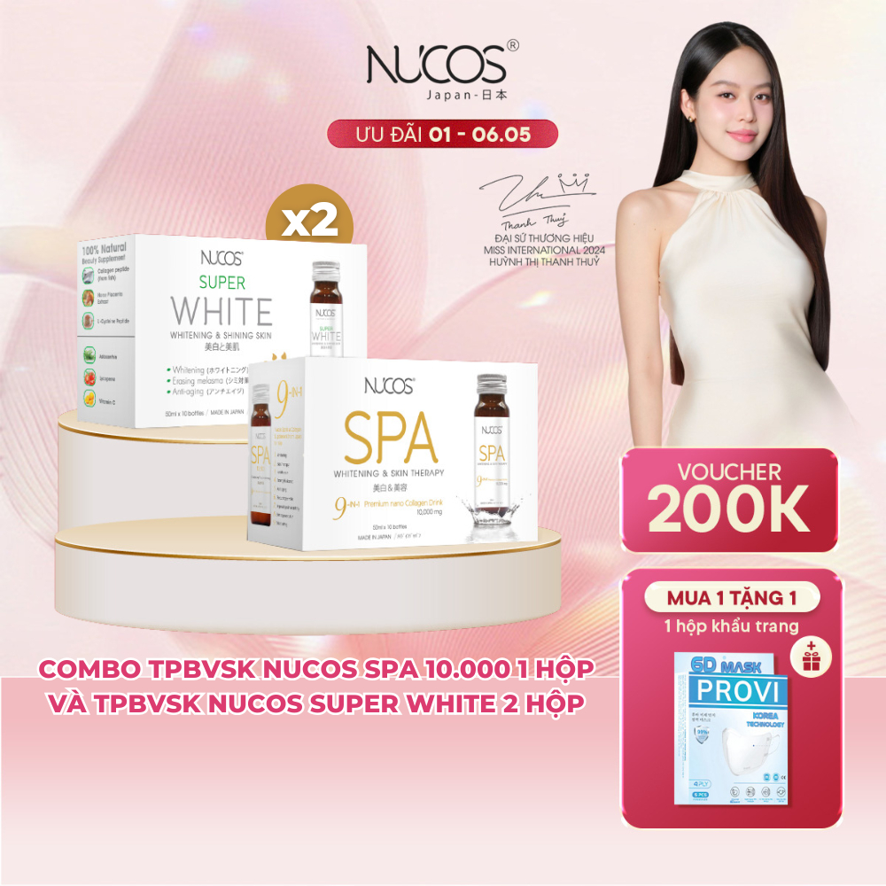 TPBVSK Combo Hỗ Trợ Chống Lão Hoá Nước Uống Collagen Nucos Spa 10000 1hộp và Nucos Super White 2hộp