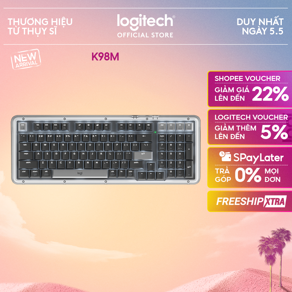 Bàn phím cơ không dây Logitech Alto Keys K98M - Đệm hấp thụ rung động, đèn nền, Bluetooth, Sạc USB-C