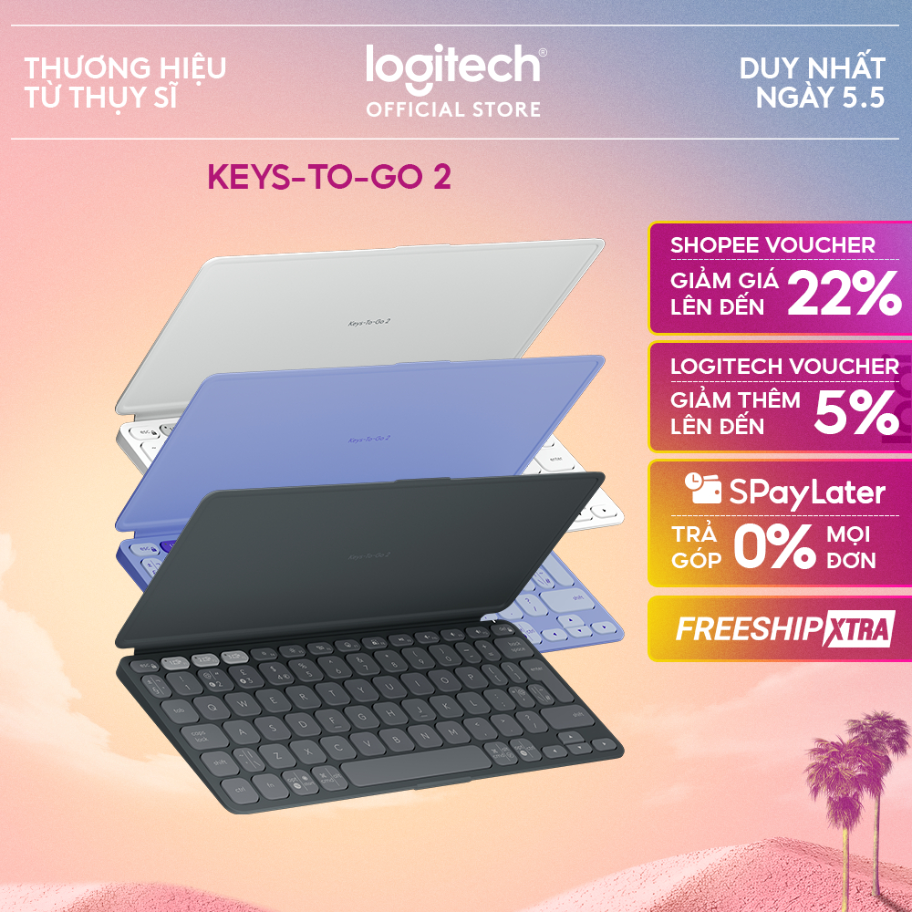 Bàn phím Bluetooth Logitech Keys To Go 2 - Siêu mỏng nhẹ 222g, đa thiết bị, Win | macOS