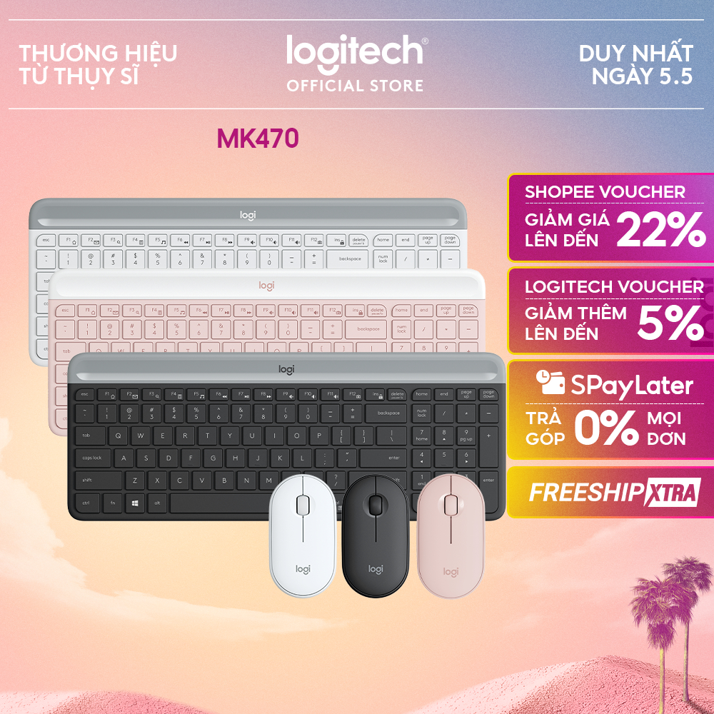 Combo chuột phím không dây Logitech MK470 - Giảm ồn, USB, pin lâu, thiết kế mảnh gọn