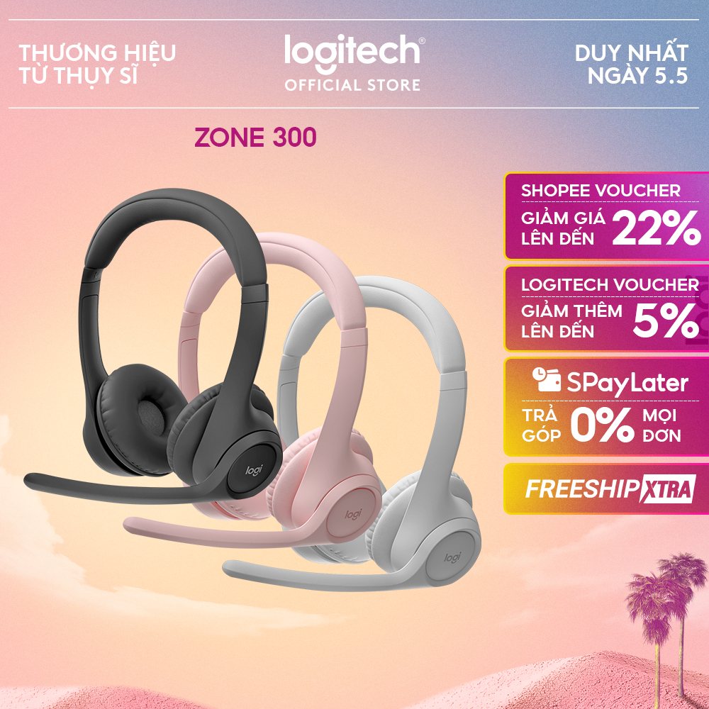Tai nghe Bluetooth không dây Logitech Zone 300 - Micrô khử ồn, Windows, Mac