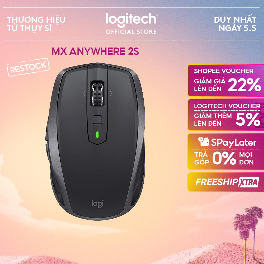 Chuột không dây Bluetooth Logitech MX Anywhere 2s - Nhỏ gọn, pin sạc, MacOS/ Laptop (Không kèm USB)