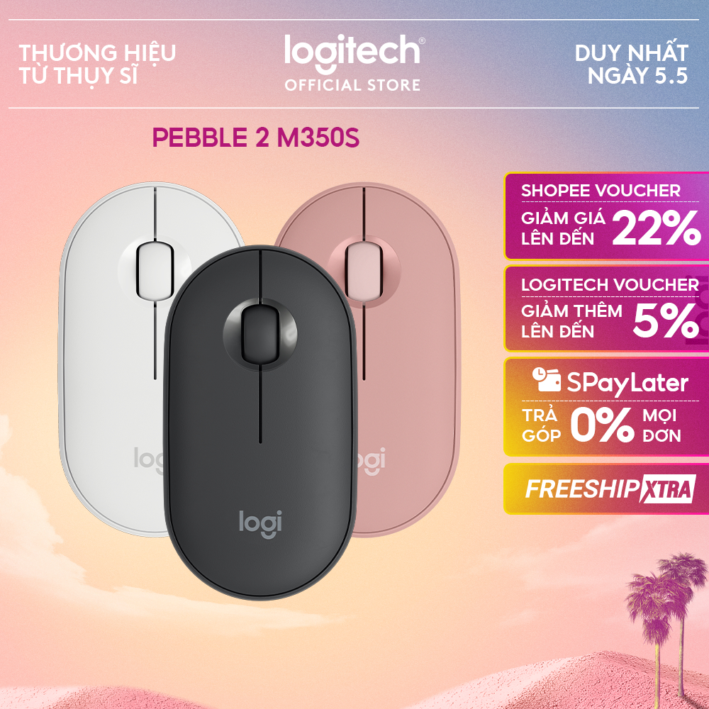 Chuột Bluetooth Logitech M350s Pebble 2 Silent - Mỏng nhẹ, Nút tùy chỉnh, Easy-Switch, 4000DPI