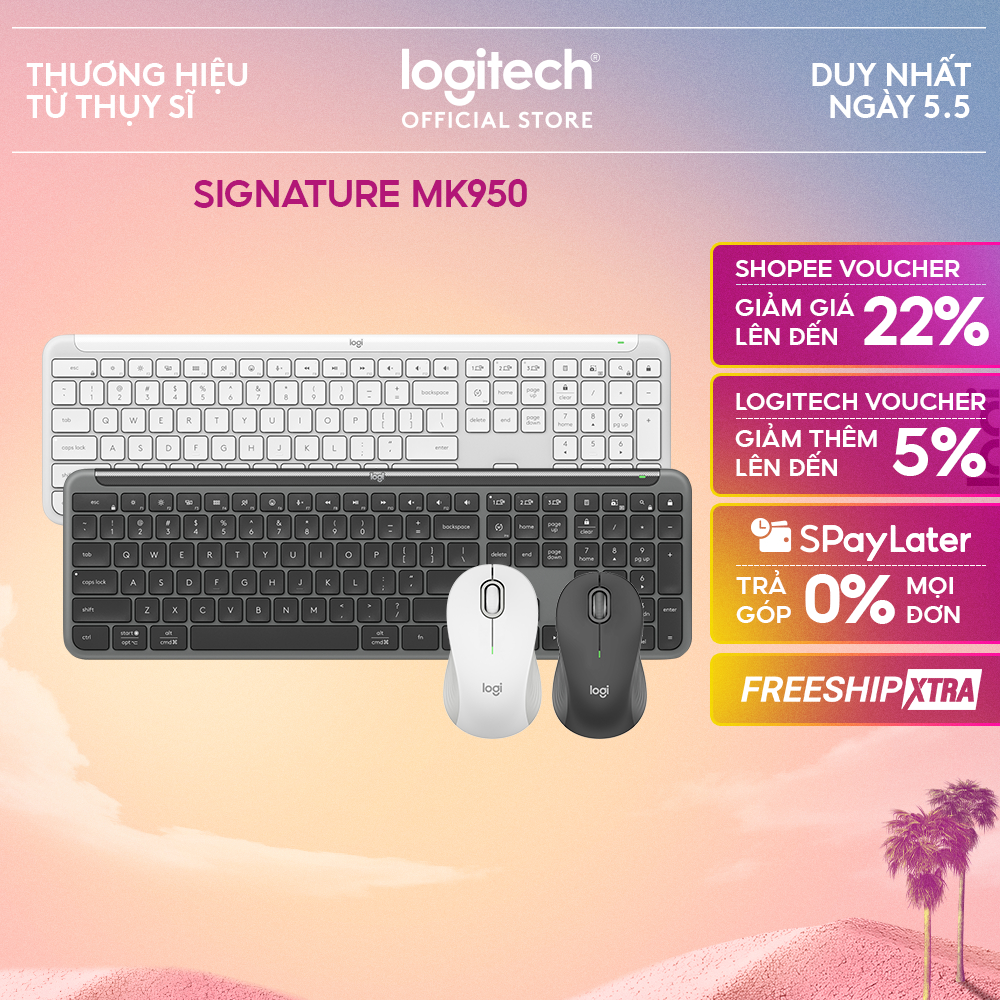 Combo Chuột & Bàn phím Signature Slim Logitech MK950 - Yên tĩnh, Đa thiết bị, Bluetooth 5.0