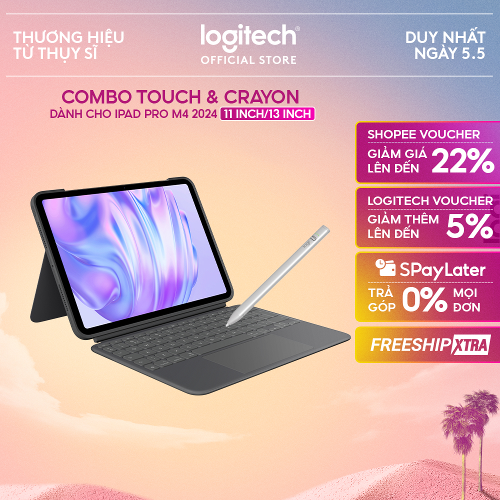 Bao da kèm bàn phím Logitech Combo Touch cho iPad Pro 11 inch (M4) (2024) | iPad Pro 13 inch (M4) & 