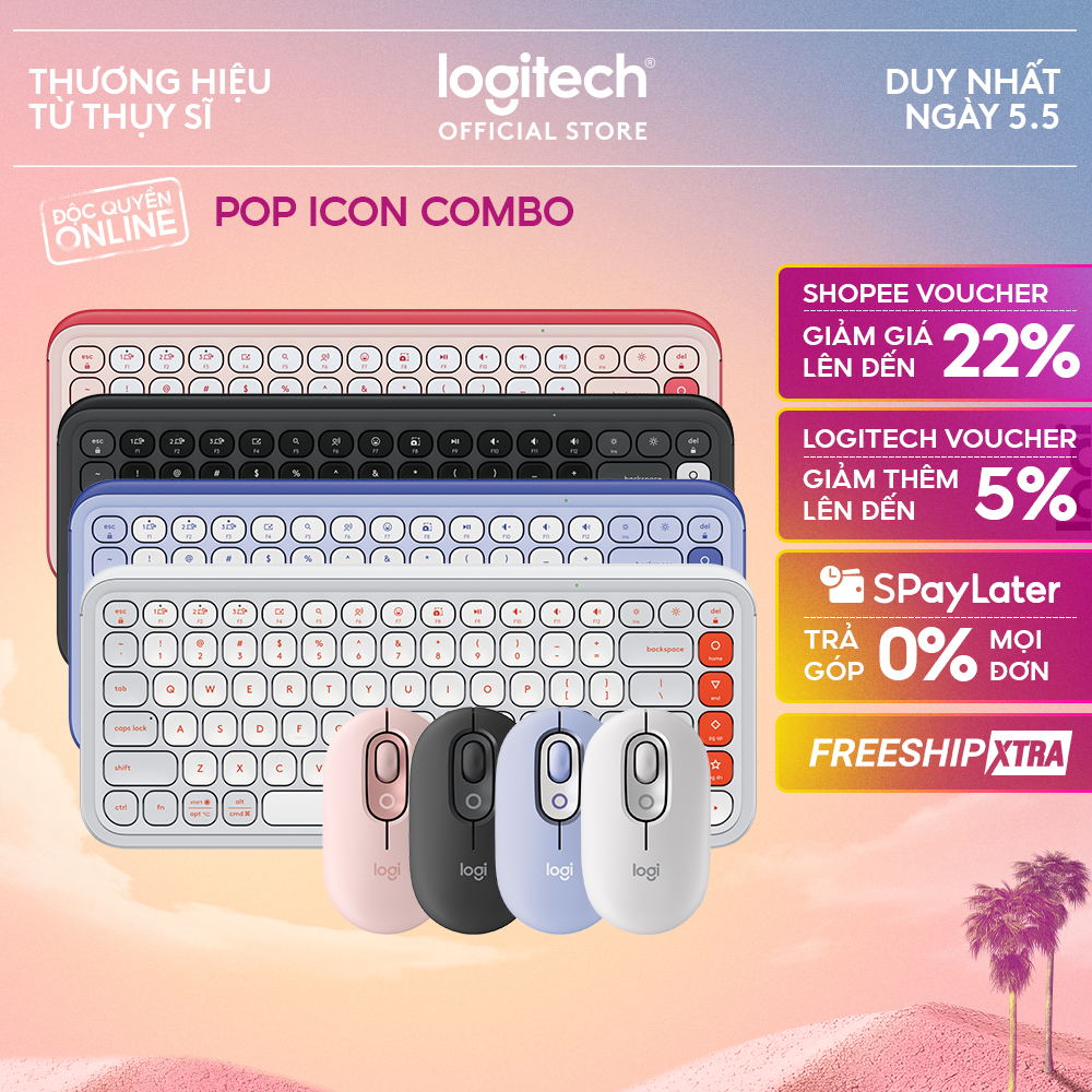 Combo Chuột & Bàn Phím Bluetooth Logitech POP ICON COMBO - Gõ yên tĩnh, phím lập trình, Easy-Switch