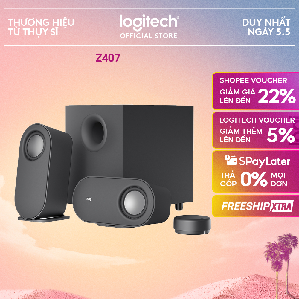 Loa máy tính Bluetooth Logitech Z407 - Đa kết nối (USB, AUX, Bluetooth), công suất 80W