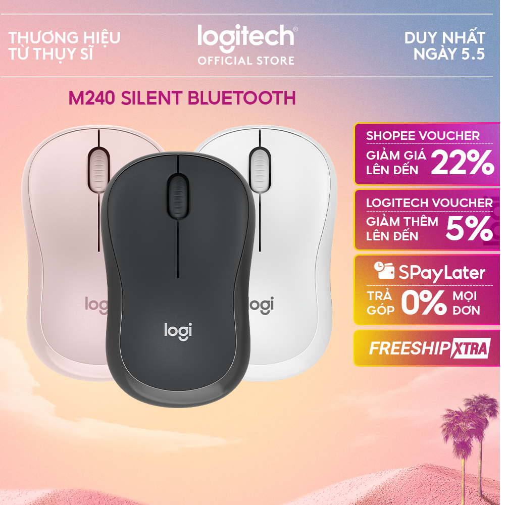 Chuột Bluetooth Logitech M240 Silent - Không dây, Nhỏ gọn, Tương thích Windows, macOS, ChromeOS