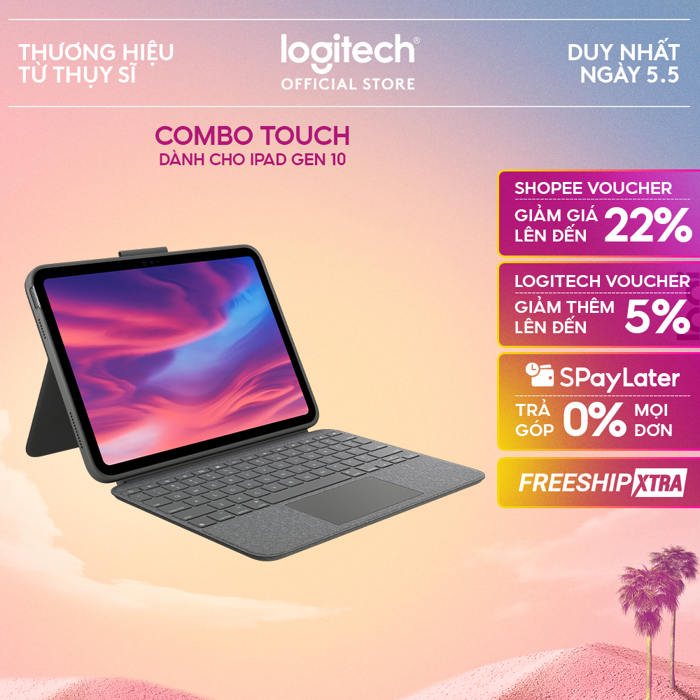 Bao da case kèm phím Logitech Combo Touch dành cho iPad Gen 10 (10.9 inch) - Tháo rời Trackpad