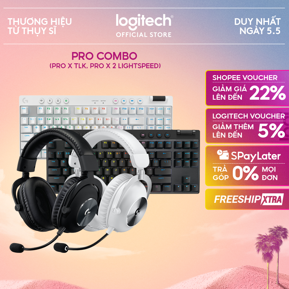 Combo bàn phím, tai nghe gaming không dây Logitech PRO X TKL LIGHTSPEED, PRO X 2 LIGHTSPEED, âm vòm 