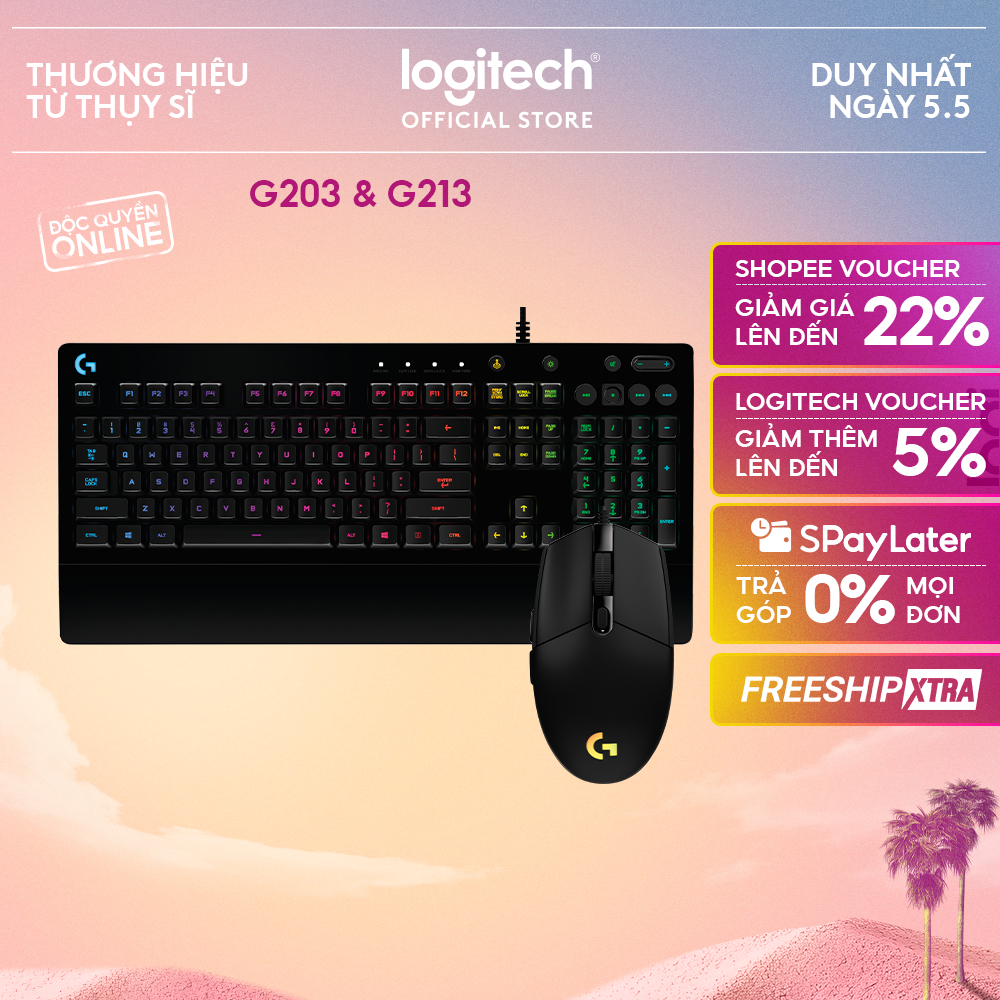 Combo Bàn Phím Gaming Logitech G213 và Chuột Gaming Logitech G203 - Tùy chỉnh RGB, kết nối G HUB | BigBuy360 - bigbuy360.vn
