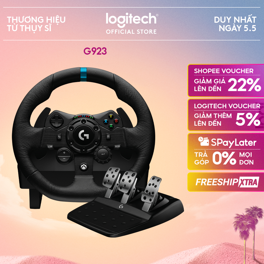 Vô lăng & bàn đạp chơi game Logitech G923 - Phản hồi lực TRUEFORCE, ly hợp kép, tay cầm bọc da