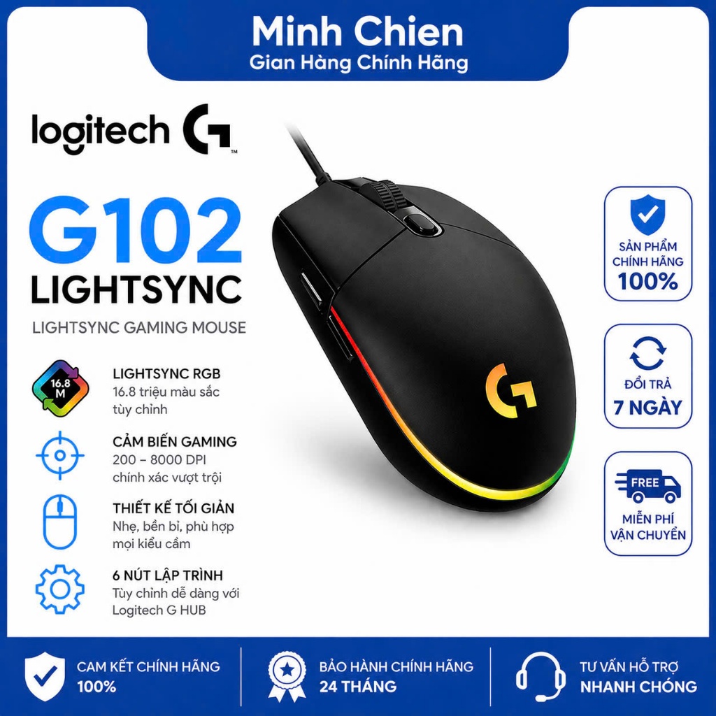 Chuột game Logitech G102 / G203 Lightsync LED RGB - Chính hãng BH 12 tháng