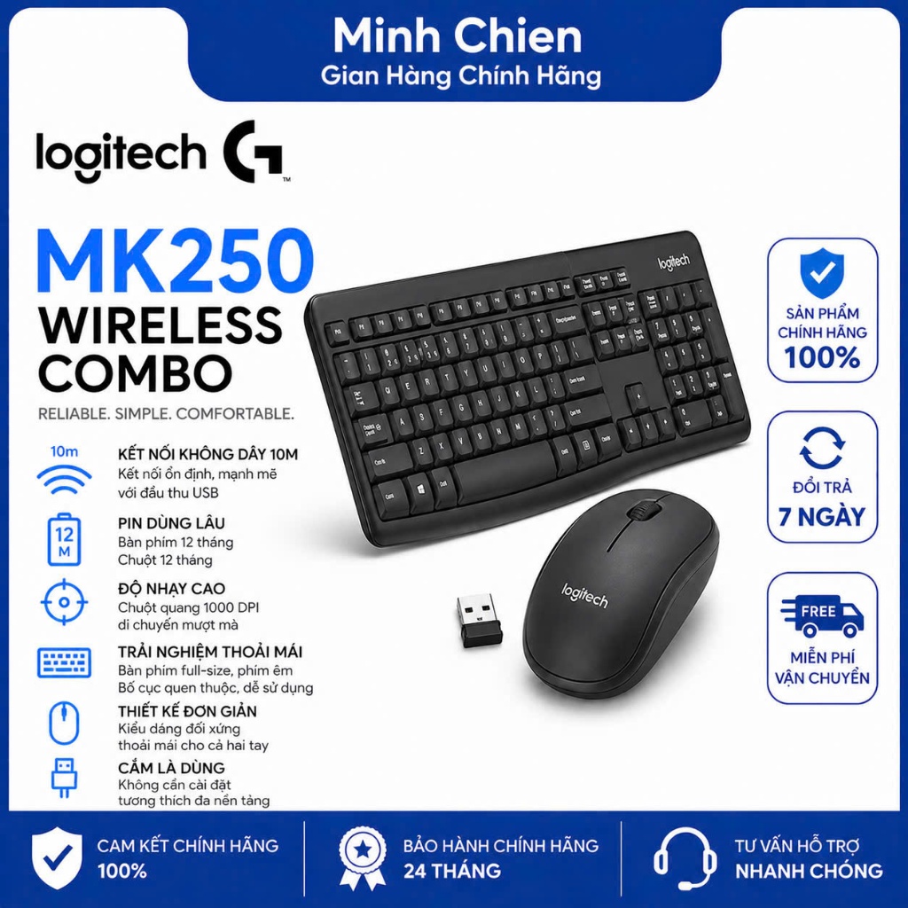 Combo Bàn phím & Chuột Bluetooth Logitech MK250 | MK251 - dễ kết nối, thiết lập, thiết kế nhỏ gọn