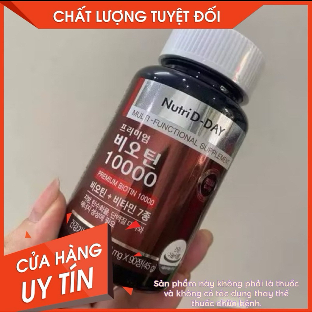 Viên uống hỗ trợ mọc tóc Biotin 10000 Nutri D-Day Premium - Thực phẩm bảo vệ sức khỏe (Hộp 90 viên)