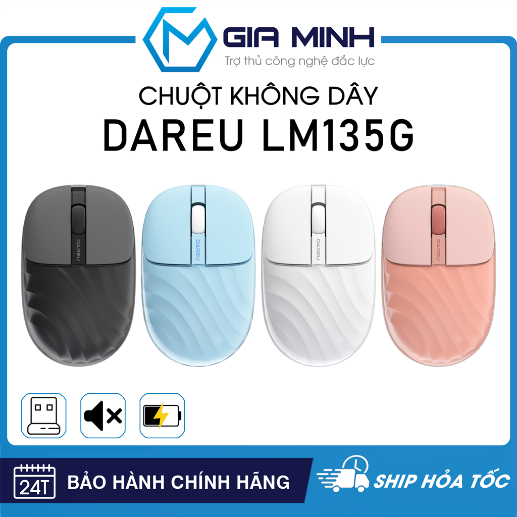 Chuột Không Dây DareU LM135G - Bấm Chống Ồn - Xài Pin Sạc Bên Trong - Full VAT - Bảo Hành 24 Tháng