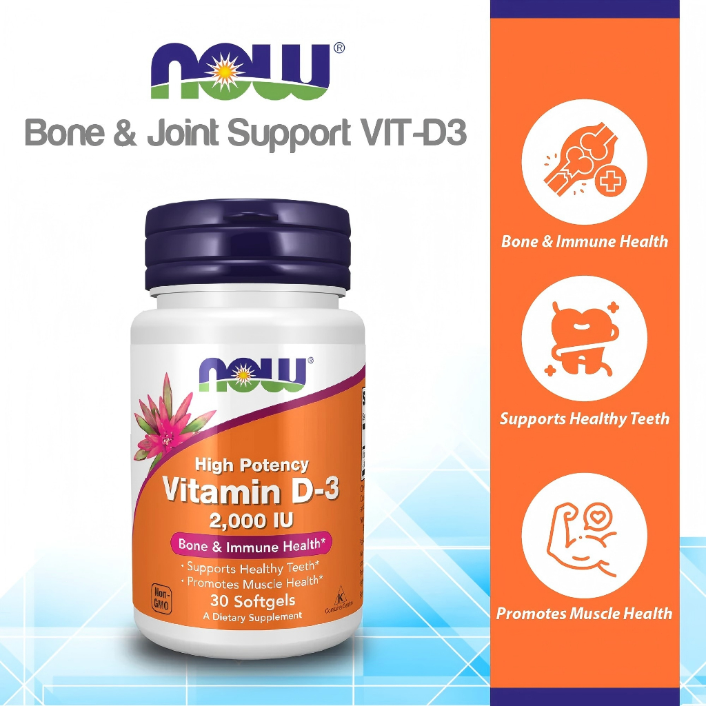 【Nhập khẩu chính hãng từ Mỹ】Viên uống Vitamin D3 Now 2000IU giúp xương chắc khỏe, tăng đề kháng