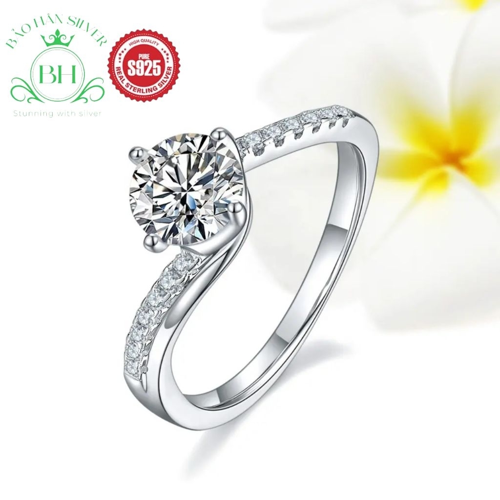 Moissanite 6.5ly 1carat Nhẫn bạc nữ Moissanite nhẫn kim cương Moissanite bạc 925 nhẫn cầu hôn bạc nh