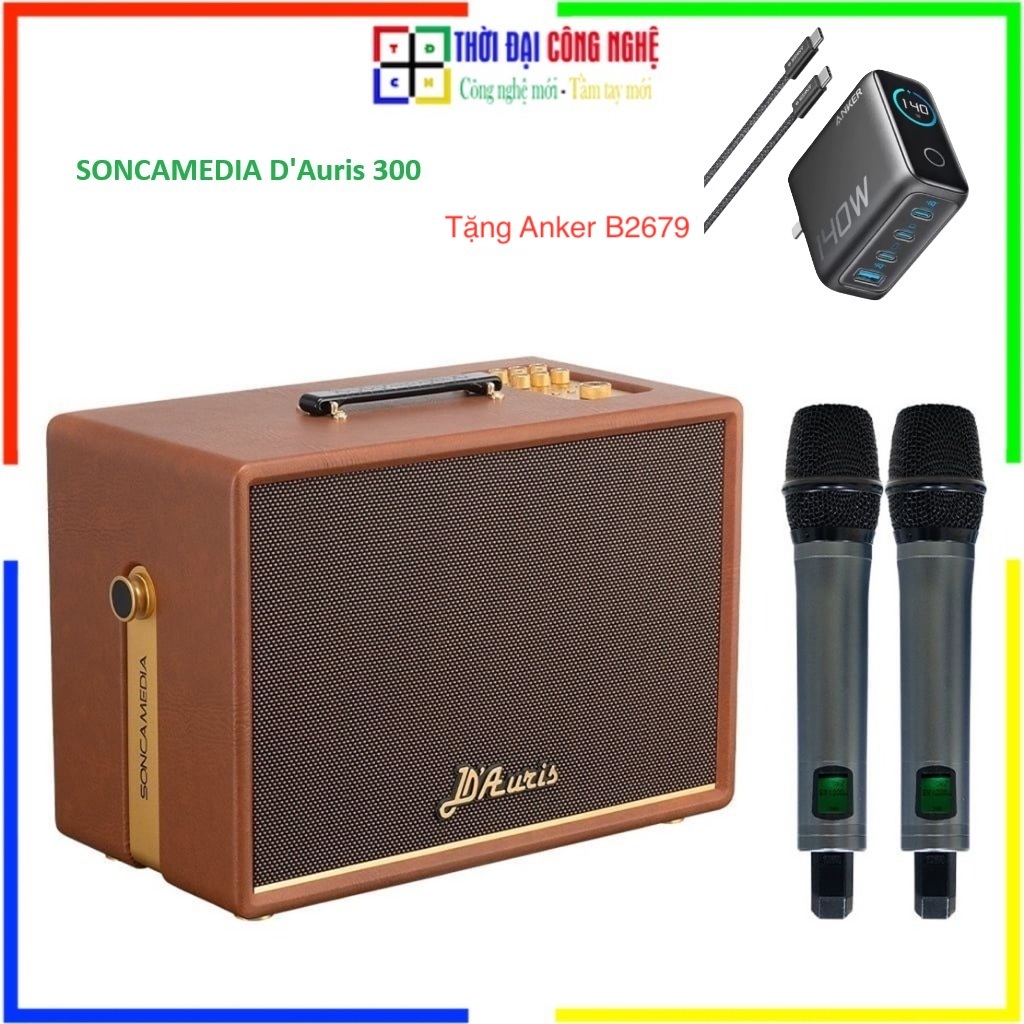 [Tặng Anker B2679] Loa Karaoke Di Động SONCAMEDIA D'Auris 300 - Bass Cực Mạnh, Tặng 2 Mic Không Dây 
