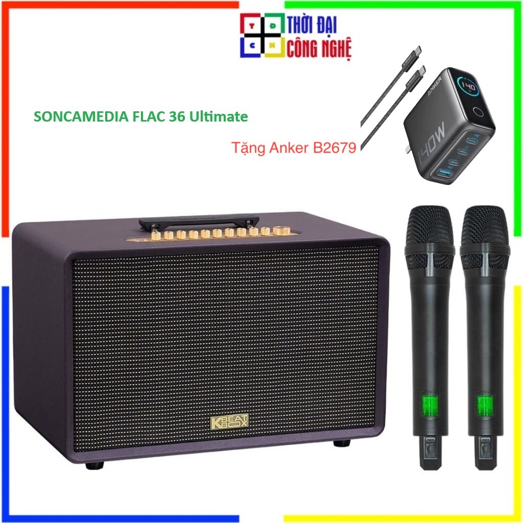 Tặng Anker B2679 - SONCAMEDIA FLAC 36 ULTIMATE - Loa Karaoke Di Động ACNOS kèm 2 Micro, Reverb, Chốn