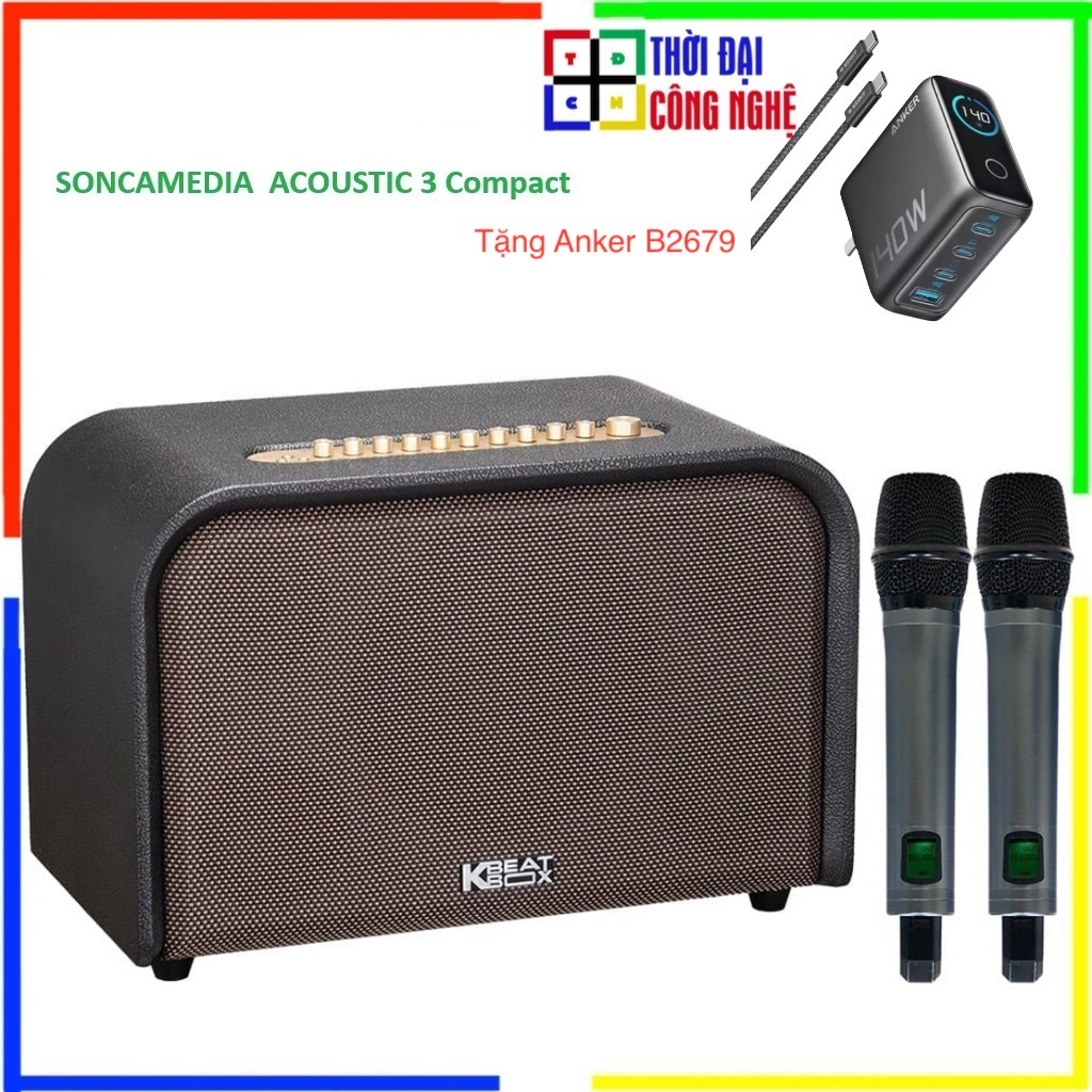[ Tặng Anker B2679 ] SONCAMEDIA ACOUSTIC 3 Compact Loa ACNOS Karaoke Di Động Công Suất 220W, Kèm 2 M