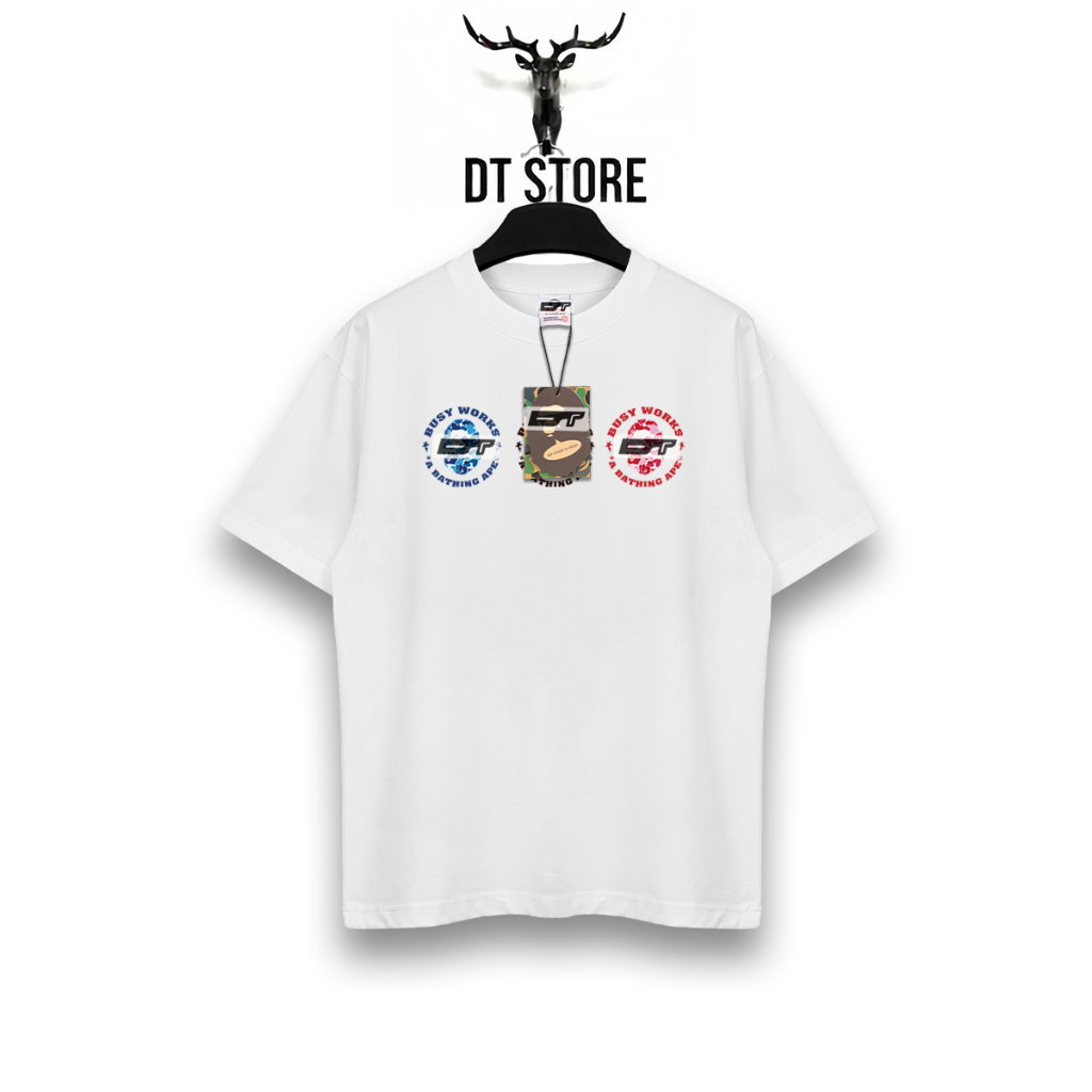 ÁO THUN BAPE BUSY WORKS LOGO ĐÔI - FORM RỘNG UNISEX COTTON CAO CẤP - DT STORE - BAPE020