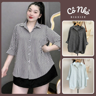Áo Sơ Mi Bigsize Nữ Kẻ Sọc Dáng Rộng Phong Cách Ulzzang Năng Động Vải Linen Mặc Mát A196