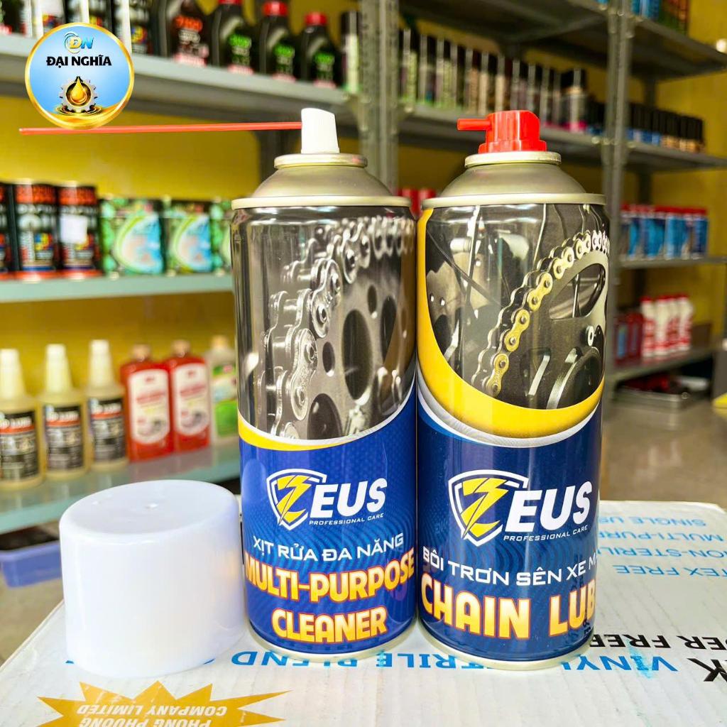 Combo Chăm Sóc Xe Zeus Gồm Dưỡng Sên, Rửa Sên Zeus dung tích 400ml Kèm Bàn Chải 3D Cho Xe Máy
