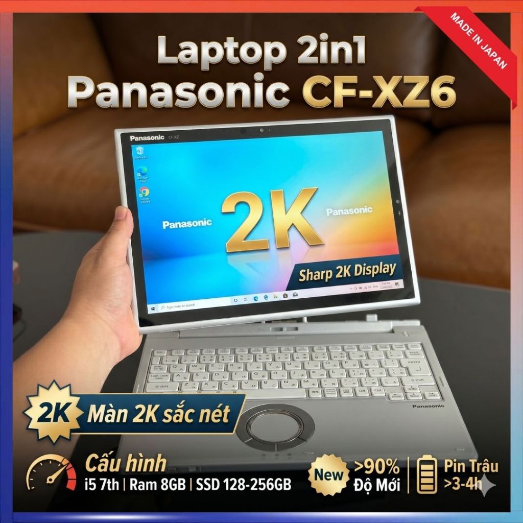 Laptop 2in1 Panasonic CF XZ6 màn hình 2K sắc nét
