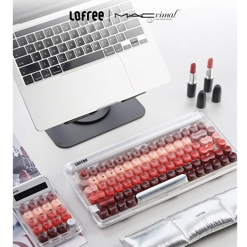 Bàn phím cơ không dây ba chế độ Lofree Polka Dot Lipstick x MAC màu đen đỏ kèm LED 84 phím