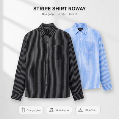 Áo sơ mi nam ROWAY vải linen thoáng mát, form regular | Dài tay linen sọc