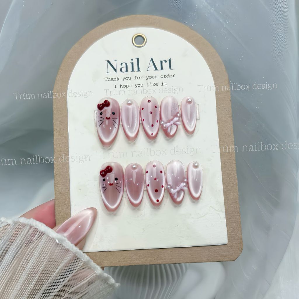 [H111] Nailbox thiết kế thủ công - Sơn Gel mắt mèo hello kitty cute sáng da tay(tặng pk)