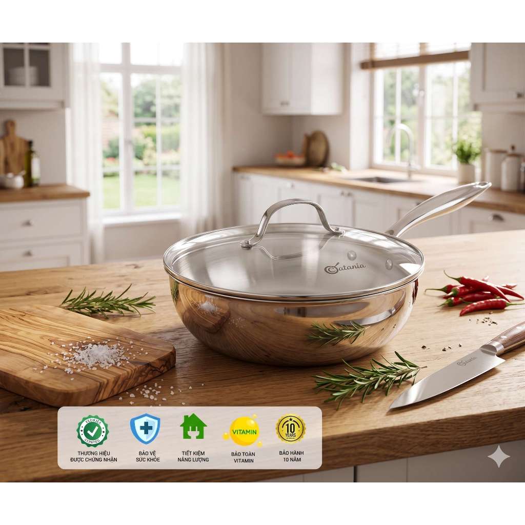 Chảo inox liền khối sâu lòng 24cm Catania Lago