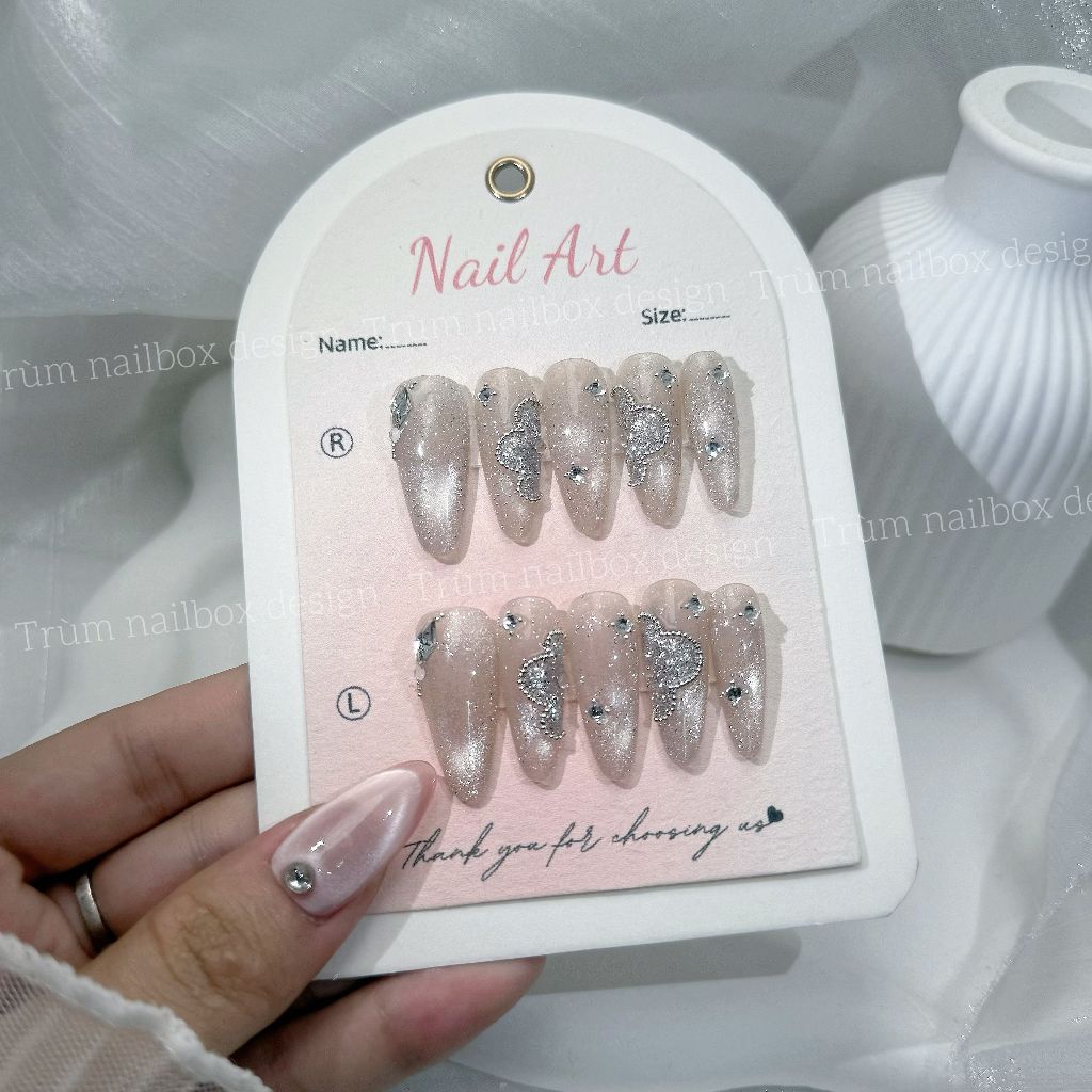 [T83] Nailbox thiết kế thủ công - Mắt mèo đính đá cao cấp dáng móng nhọn tròn gọn tay