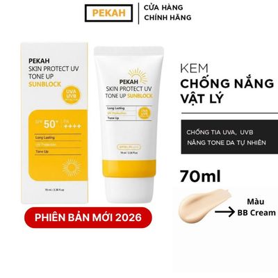 Kem chống nắng vật lý nâng tone, bảo vệ da khỏi tia UV PEKAH Skin Protect UV Tone Up Sun Block SPF50+ PA++++ 70ml