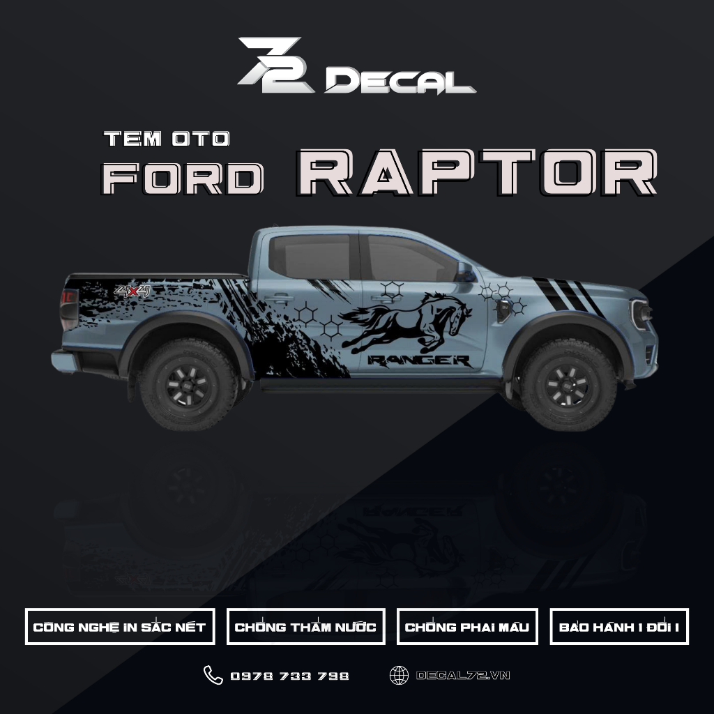 Tem Xe Ford Ranger Raptor Iron Horse | Decal 72 | FRR-IH01 | Tem Dán Ranger Raptor Cao Cấp