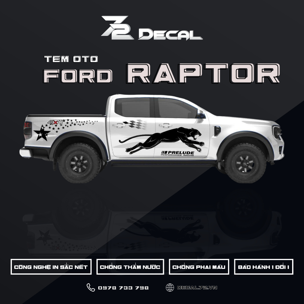 Tem Xe Ford Ranger Raptor Panther X | Decal 72 | D72-FRR-PX01 | Tem Dán Ranger Raptor Cao Cấp