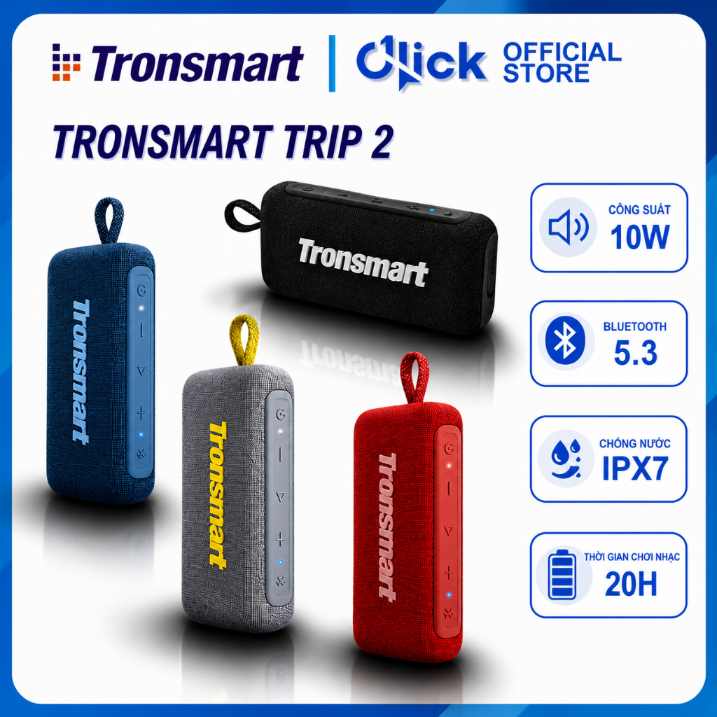 Loa bluetooth Tronsmart Trip 2, 10W, công nghệ âm thanh Soundplus, nghe nhạc 20h, IPX7, điều chỉnh E