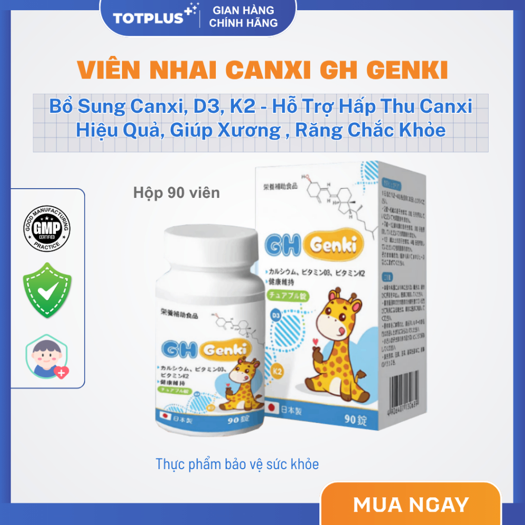 Viên Nhai GH Genki Canxi Cho Bé - Hỗ Trợ Phát Triển Chiều Cao Và Xương Răng Chắc Khỏe - Hộp 90 Viên