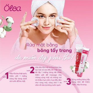 Combo 2 Bông Tẩy Trang Olea 140 Miếng - Thành phần Cotton An Toàn Cho Da
