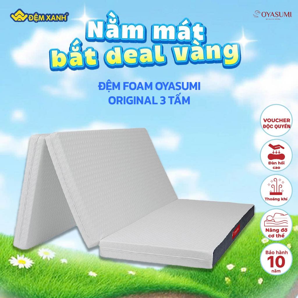 Đệm Foam Nhật Bản Oyasumi Original 3 Tấm (Tiêu Chuẩn)