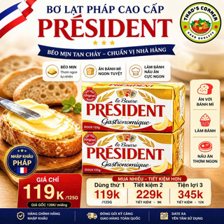 [Giao miền Nam - Date T11] Bơ lạt Pháp Président 125g – ăn bánh mì béo mịn – butter làm bánh cao cấp chuẩn nhà hàng